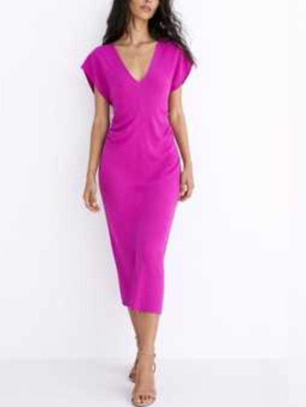 ZARA Draped Baggy Fuscia Flowy Midi Dress